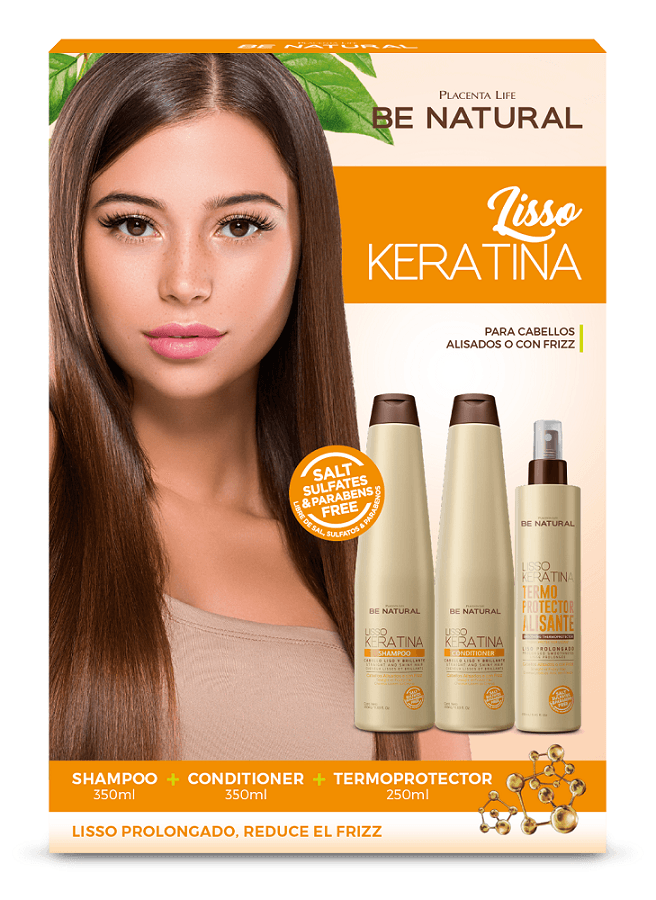 Kit Be Natural Lisso Keratina Shampoo + Conditioner+ Termoprotector Cromantic
