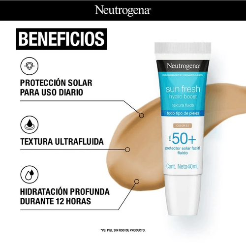 Protector Solar Sun Fresh Hydro Boost Tono Claro FPS 50+ 40ml