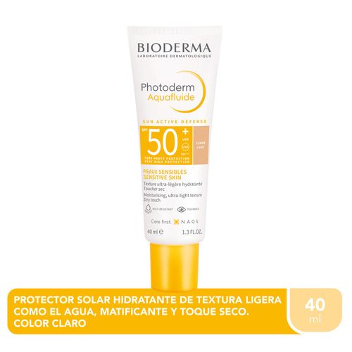 Protector Solar Bioderma Piel Sensible Photoderm Aquafluido Spf 50+ Tono Claro 40 Ml