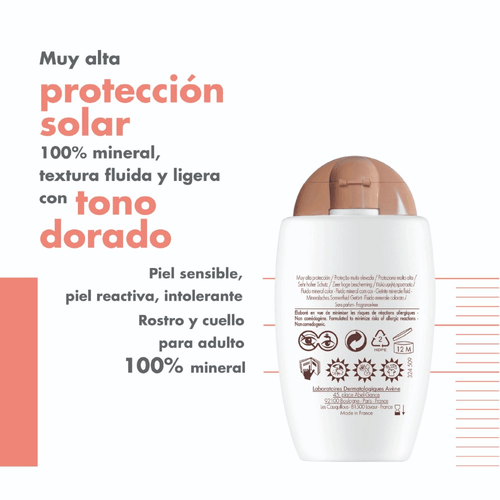 Protector Solar Fluido Mineral Con Color Avène LB SPF 50+ 40 ML