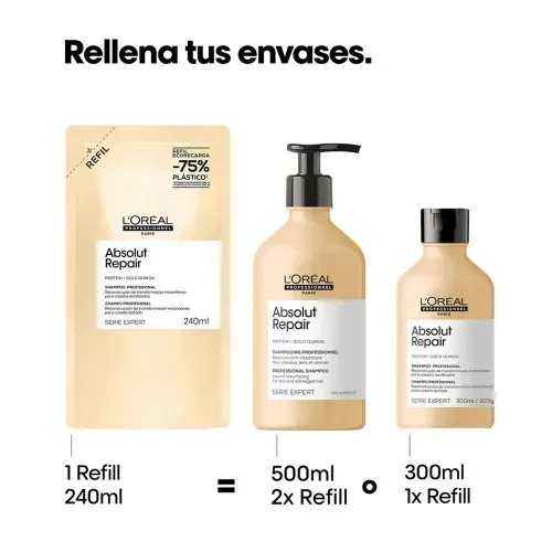 Refill Shampoo Absolut Repair reparación cabello Dañado Loreal Professionnel 240ml