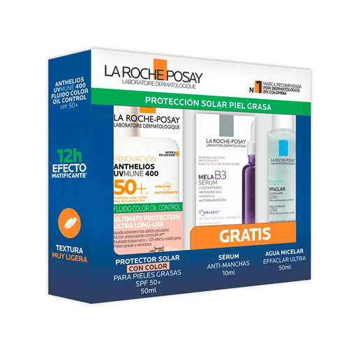 Kit Anthelios UVMune 400 La Roche Posay Oil Control Fluido +Mela B3 Serum 10Ml+Agua Micelar 50Ml